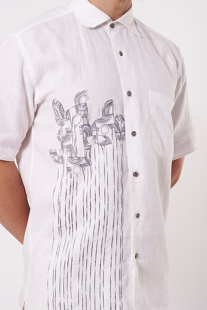 White Embroidered Party Wear Shirt by Ekam by Manish Gupta at Pernia's Pop Up Shop