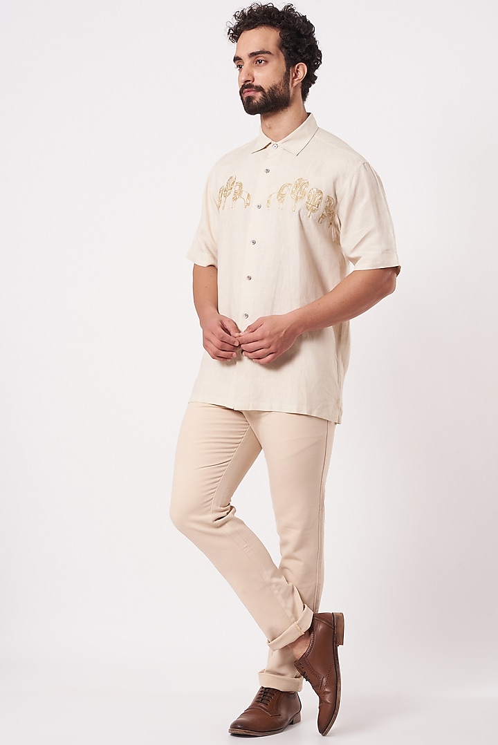 Beige Linen Shirt by Ekam by Manish Gupta