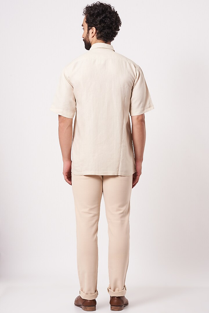 Beige Linen Party Wear Shirt by Ekam by Manish Gupta at Pernia's Pop Up Shop