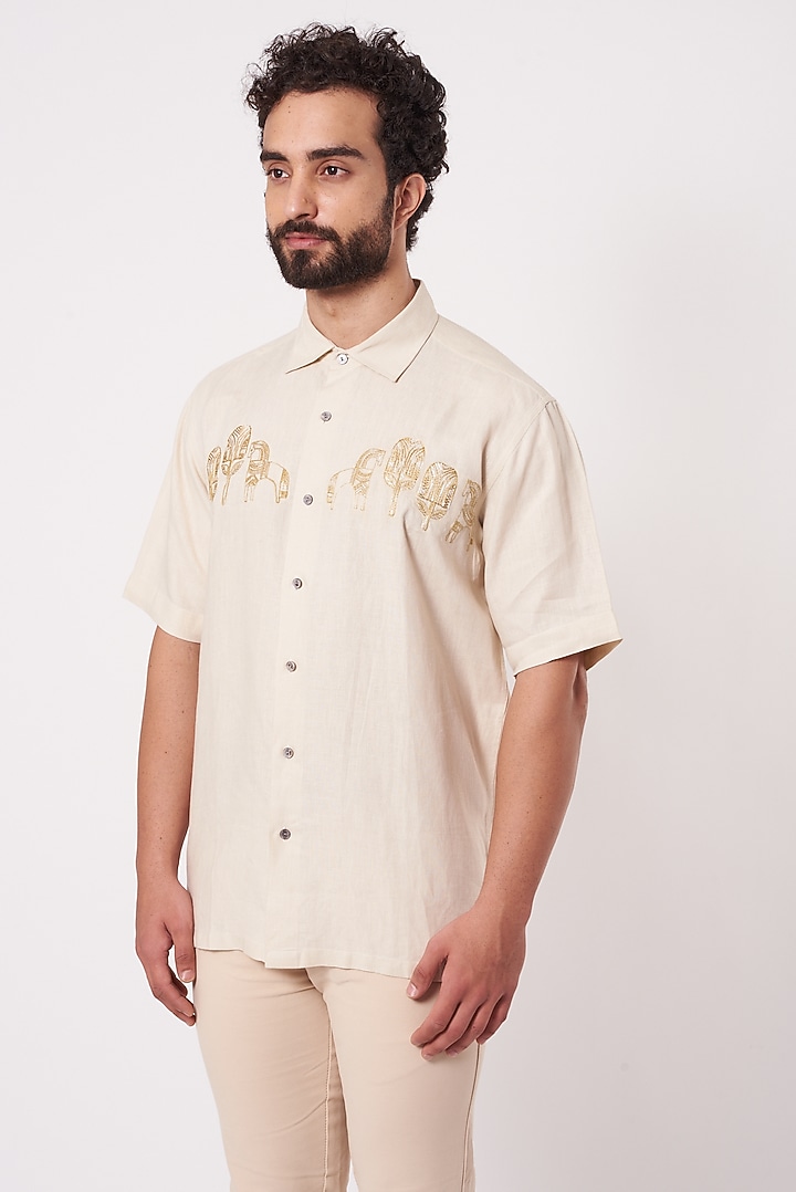 Beige Linen Party Wear Shirt by Ekam by Manish Gupta at Pernia's Pop Up Shop
