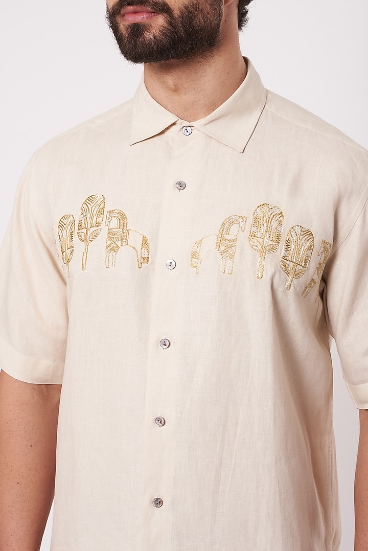 Beige Linen Party Wear Shirt by Ekam by Manish Gupta at Pernia's Pop Up Shop