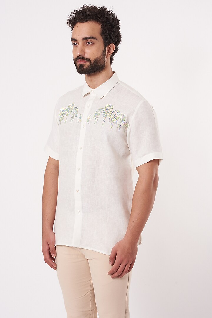 White Cotton Party Wear Shirt by Ekam by Manish Gupta at Pernia's Pop Up Shop
