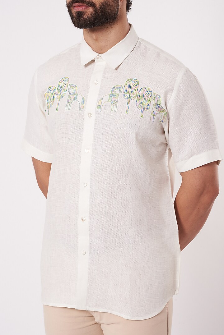 White Cotton Party Wear Shirt by Ekam by Manish Gupta at Pernia's Pop Up Shop