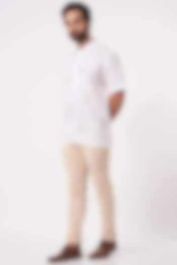 White Linen Machine Embroidered Party Wear Shirt by Ekam by Manish Gupta at Pernia's Pop Up Shop