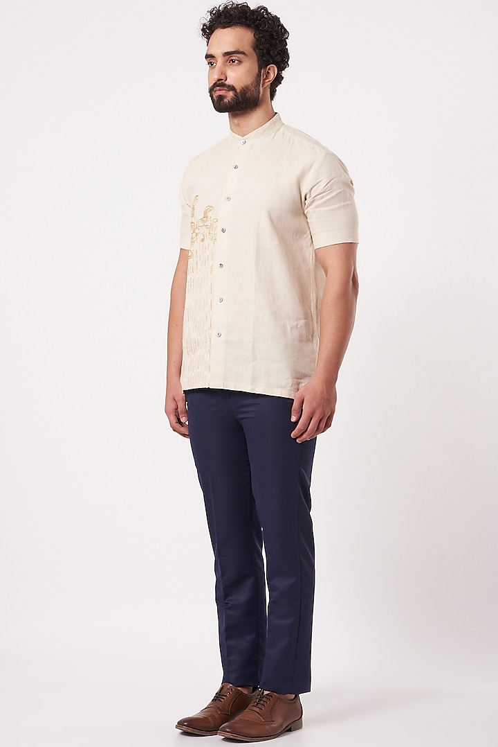 Beige Embroidered Shirt by Ekam by Manish Gupta