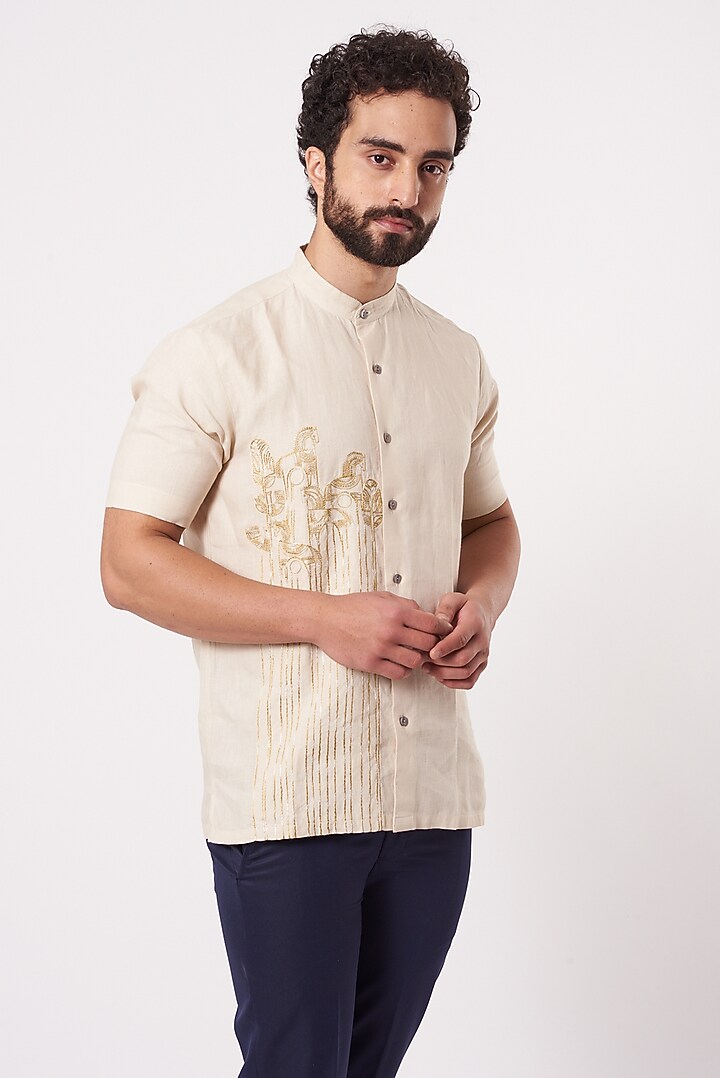 Beige Embroidered Party Wear Shirt by Ekam by Manish Gupta at Pernia's Pop Up Shop