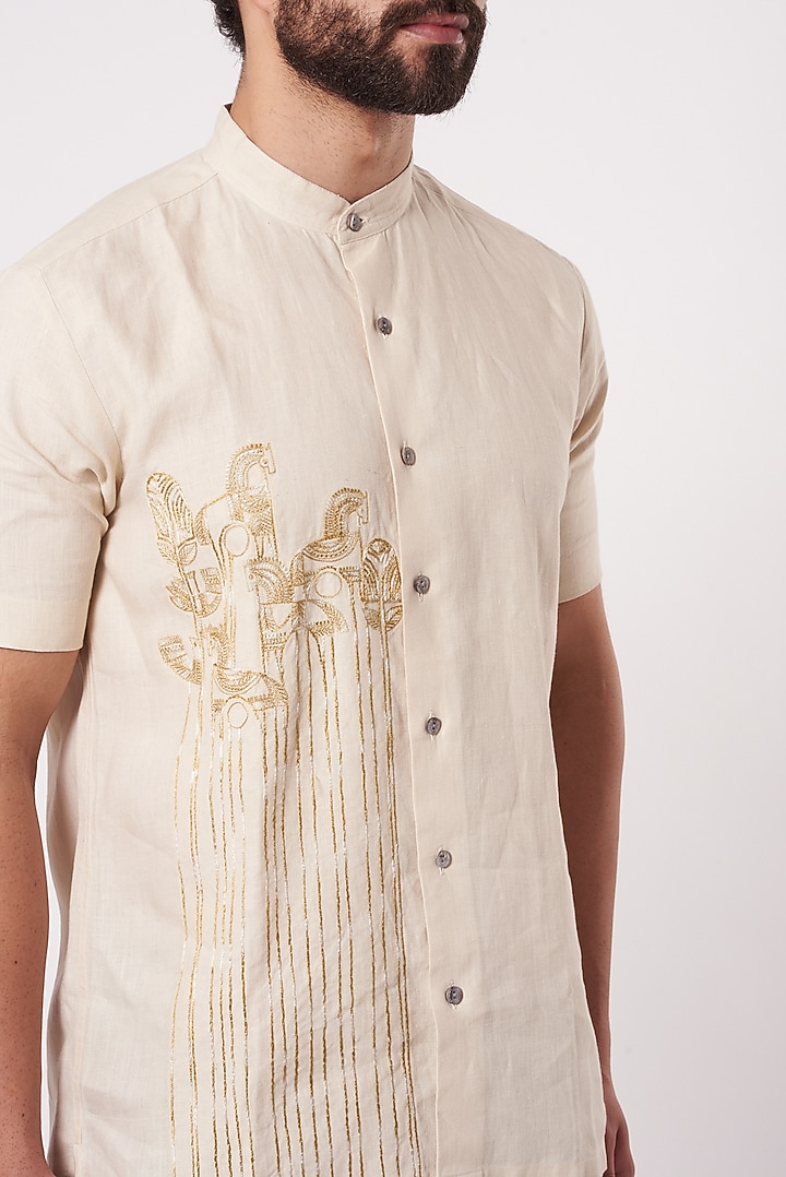 Beige Embroidered Party Wear Shirt by Ekam by Manish Gupta at Pernia's Pop Up Shop