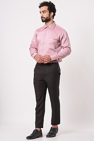 Powder Pink Chambray Cotton Shirt by Ekam by Manish Gupta