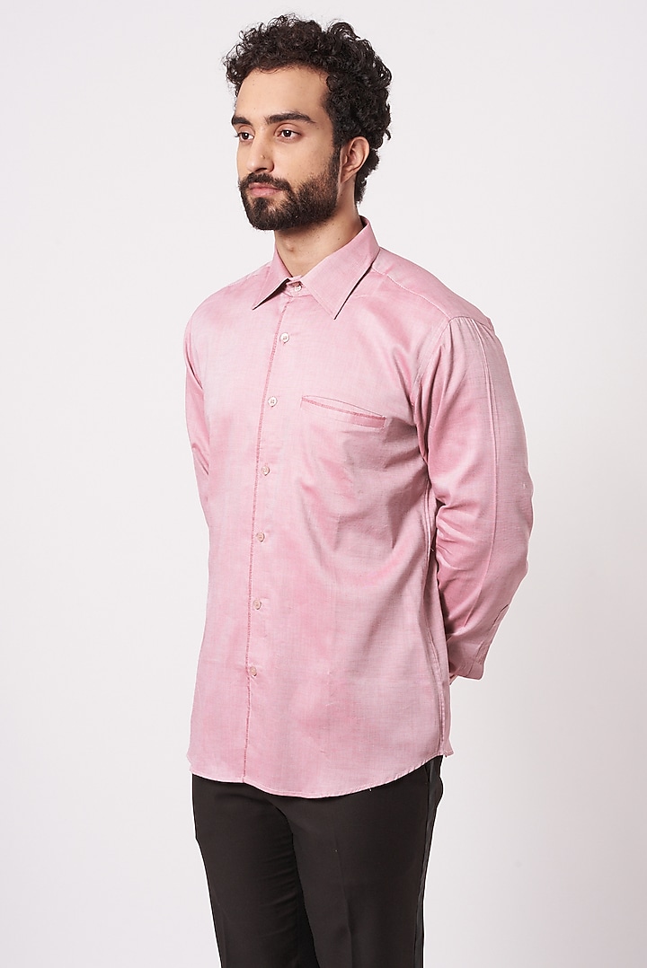 Powder Pink Chambray Cotton Party Wear Shirt by Ekam by Manish Gupta at Pernia's Pop Up Shop