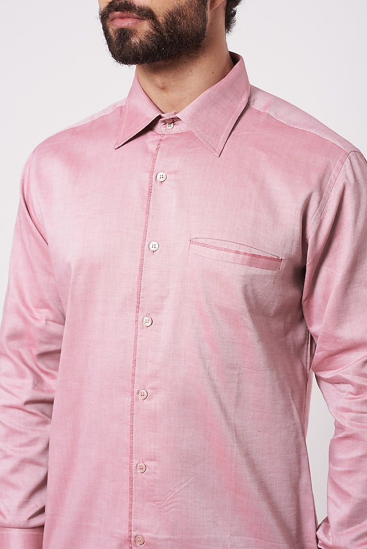 Powder Pink Chambray Cotton Party Wear Shirt by Ekam by Manish Gupta at Pernia's Pop Up Shop