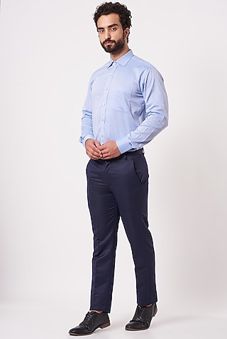 Powder Blue Chambray Cotton Shirt by Ekam by Manish Gupta