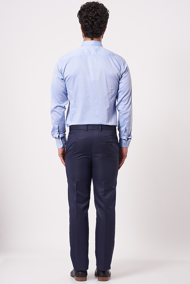 Powder Blue Chambray Cotton Party Wear Shirt by Ekam by Manish Gupta at Pernia's Pop Up Shop
