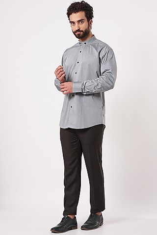 Grey Cotton Overlapped Shirt by Ekam by Manish Gupta