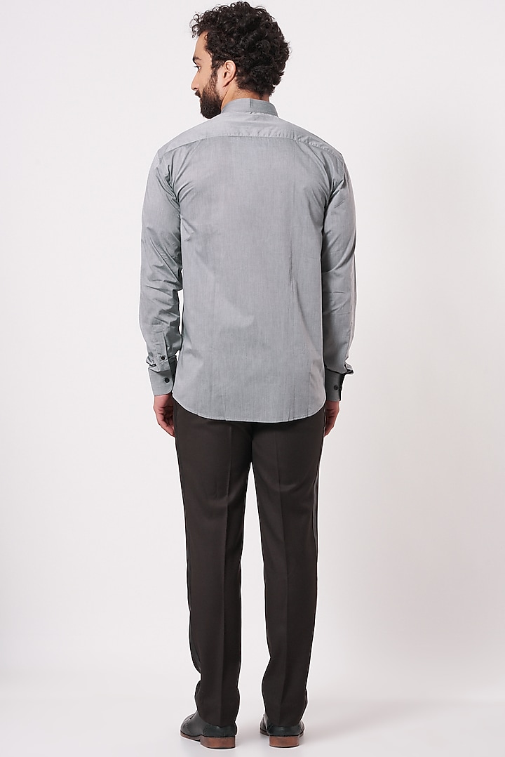 Grey Cotton Overlapped Party Wear Shirt by Ekam by Manish Gupta at Pernia's Pop Up Shop