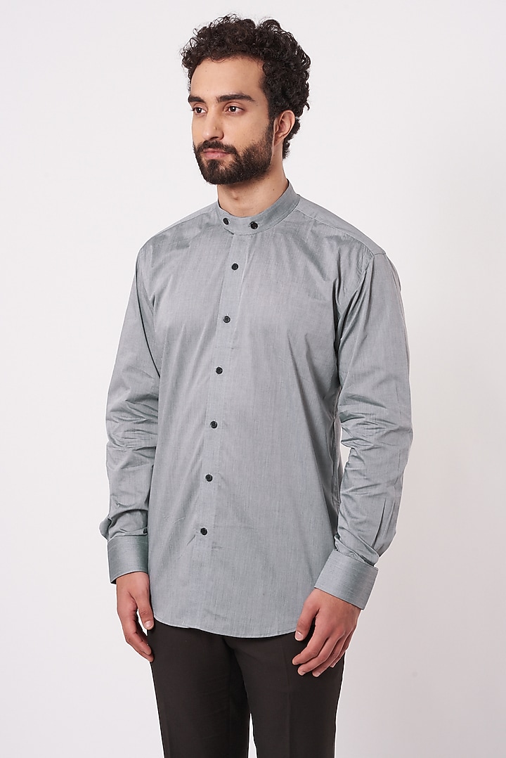 Grey Cotton Overlapped Party Wear Shirt by Ekam by Manish Gupta at Pernia's Pop Up Shop
