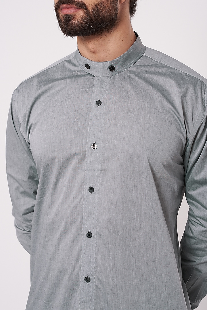 Grey Cotton Overlapped Party Wear Shirt by Ekam by Manish Gupta at Pernia's Pop Up Shop