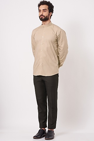 Beige Cotton Overlapped Shirt by Ekam by Manish Gupta