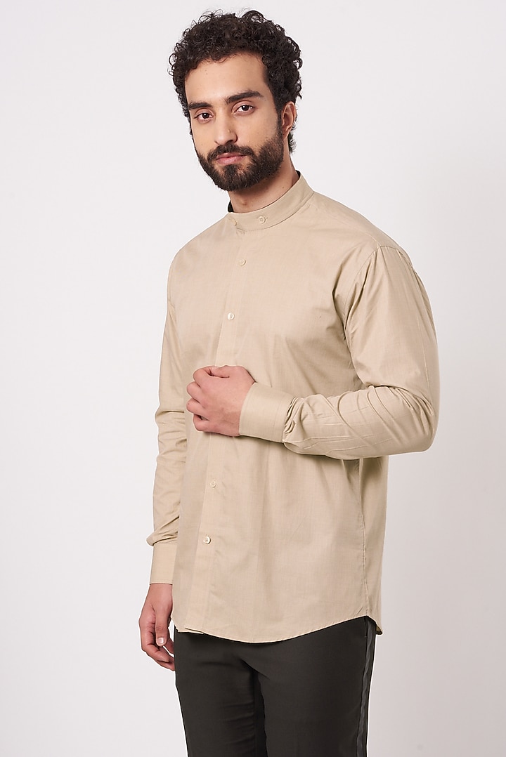Beige Cotton Overlapped Party Wear Shirt by Ekam by Manish Gupta at Pernia's Pop Up Shop