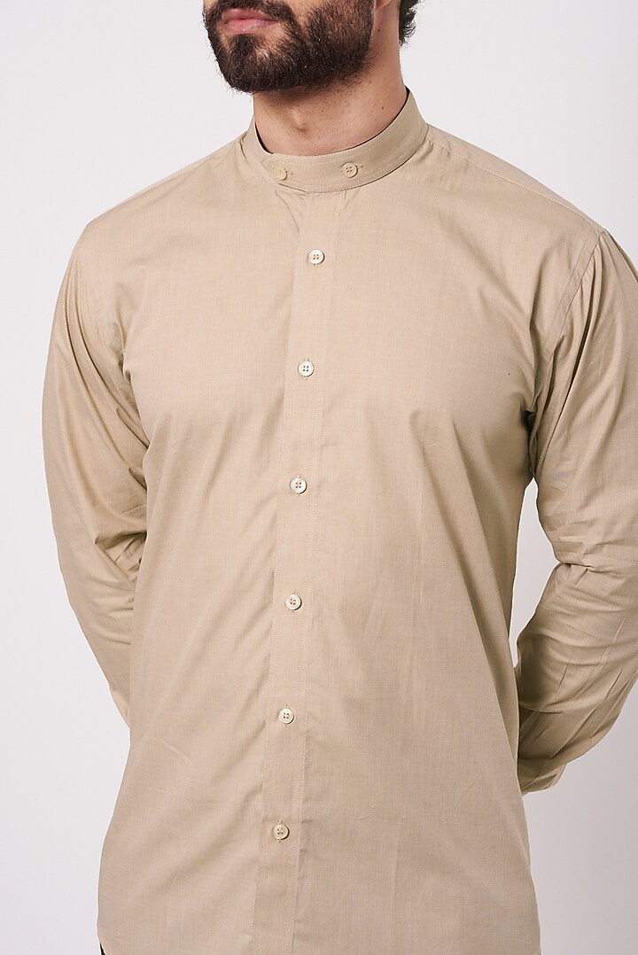 Beige Cotton Overlapped Party Wear Shirt by Ekam by Manish Gupta at Pernia's Pop Up Shop