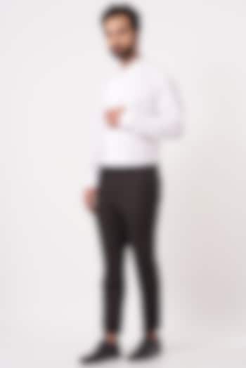 White Linen Pleated Tuxedo Shirt by Ekam by Manish Gupta