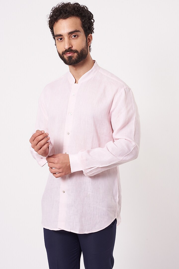 Pink Linen Party Wear Shirt by Ekam by Manish Gupta at Pernia's Pop Up Shop