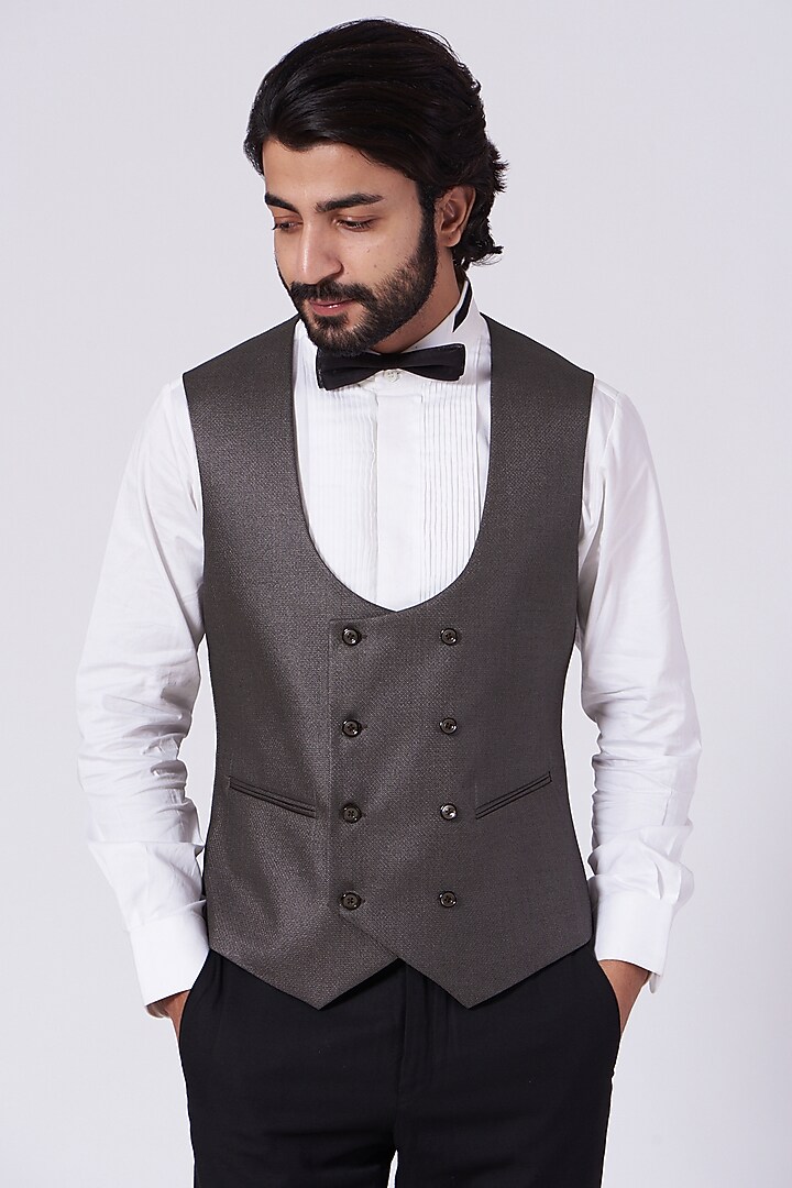 Grey Double Brested Jacket by Ekam by Manish Gupta at Pernia's Pop Up Shop