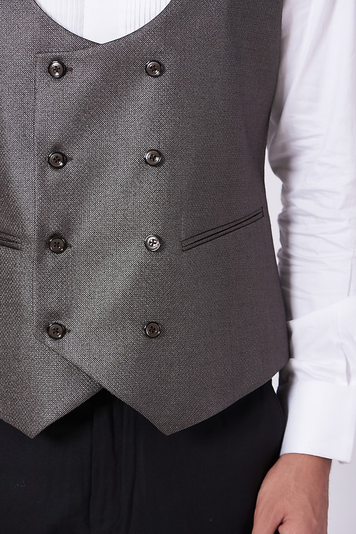 Grey Double Brested Jacket by Ekam by Manish Gupta at Pernia's Pop Up Shop