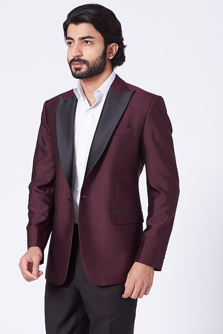 Wine Fine Suiting Tuxedo Set by Ekam by Manish Gupta at Pernia's Pop Up Shop