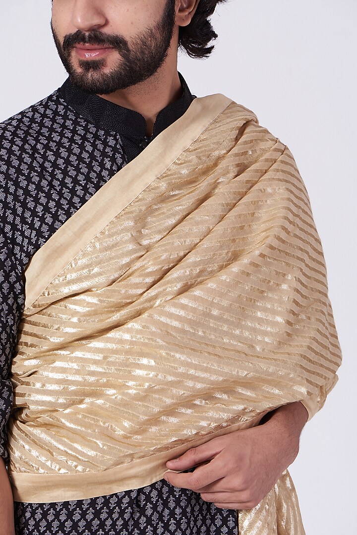 Gold Zari Striped Stole by Ekam by Manish Gupta at Pernia's Pop Up Shop