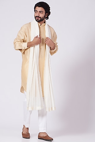 White Embroidered Stole by Ekam by Manish Gupta