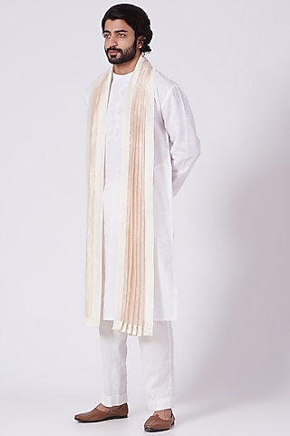 Gold & White Striped Stole by Ekam by Manish Gupta