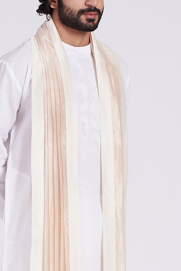 Gold & White Striped Stole by Ekam by Manish Gupta at Pernia's Pop Up Shop