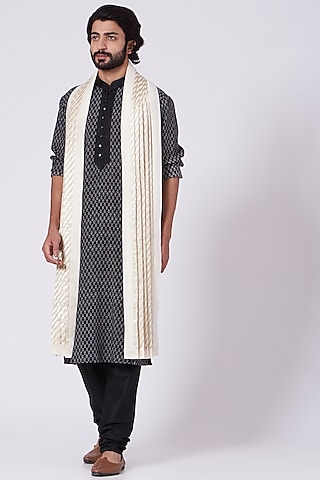 White Zari Embroidered Stole by Ekam by Manish Gupta