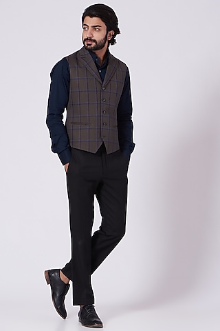 Brown Fine Suiting Waistcoat by Ekam by Manish Gupta