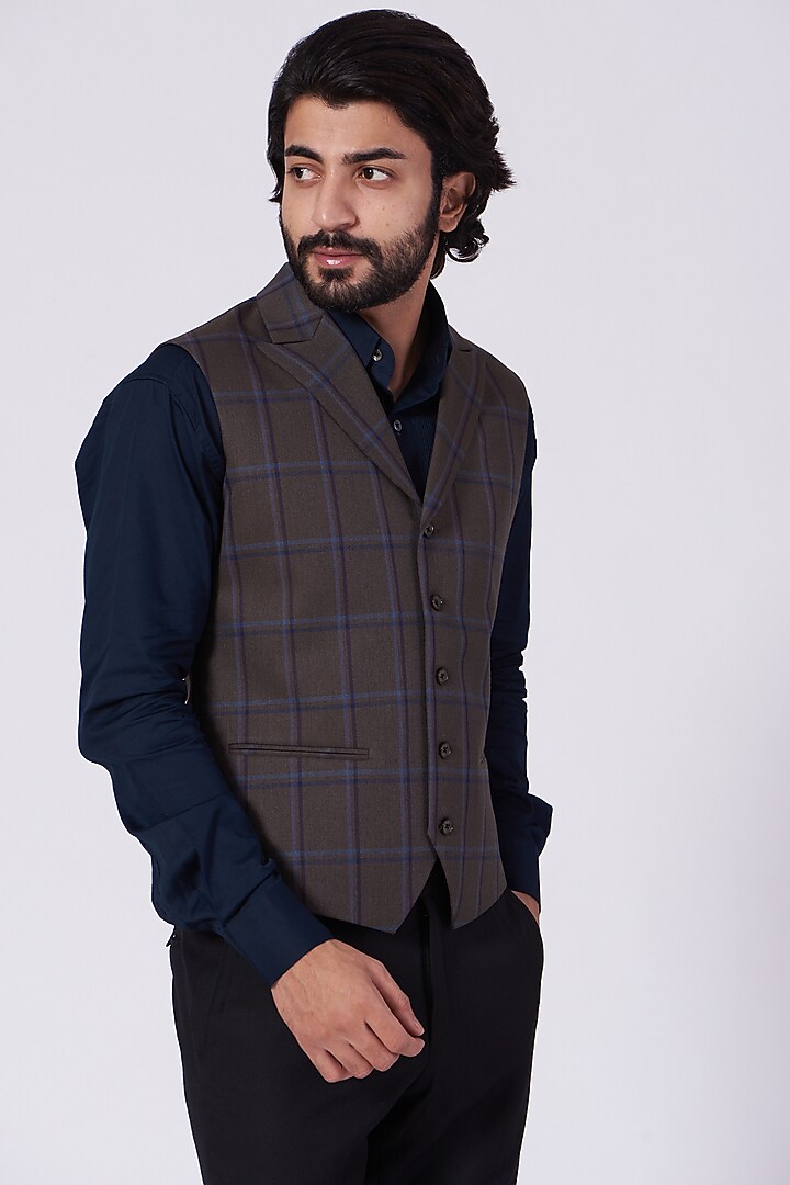 Brown Fine Suiting Waistcoat by Ekam by Manish Gupta at Pernia's Pop Up Shop