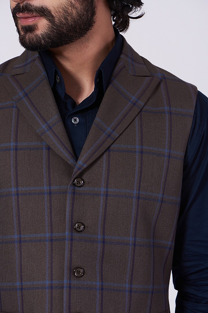 Brown Fine Suiting Waistcoat by Ekam by Manish Gupta at Pernia's Pop Up Shop