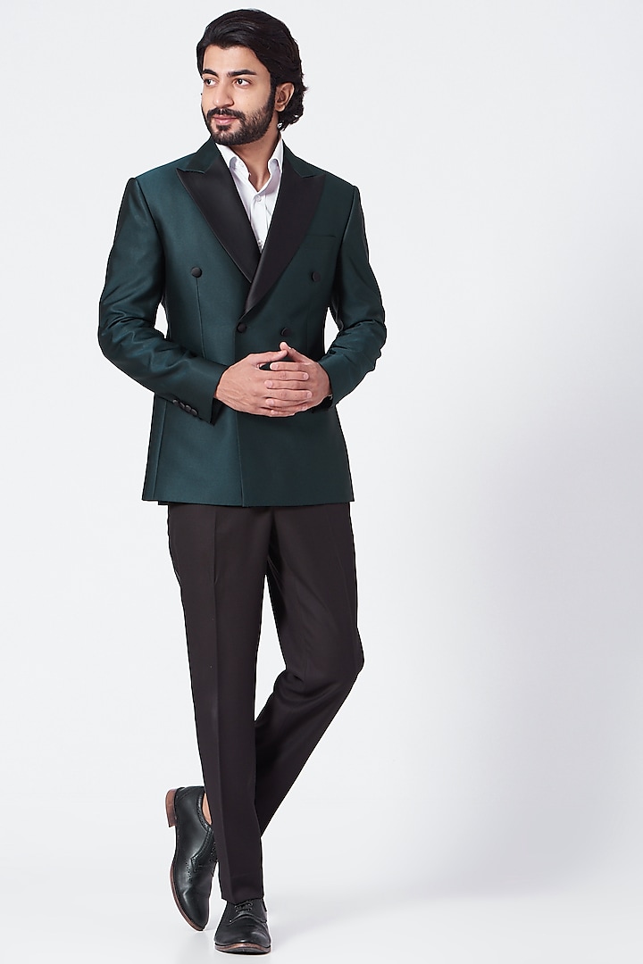 Emerald Green Fine Suiting Tuxedo Set by Ekam by Manish Gupta