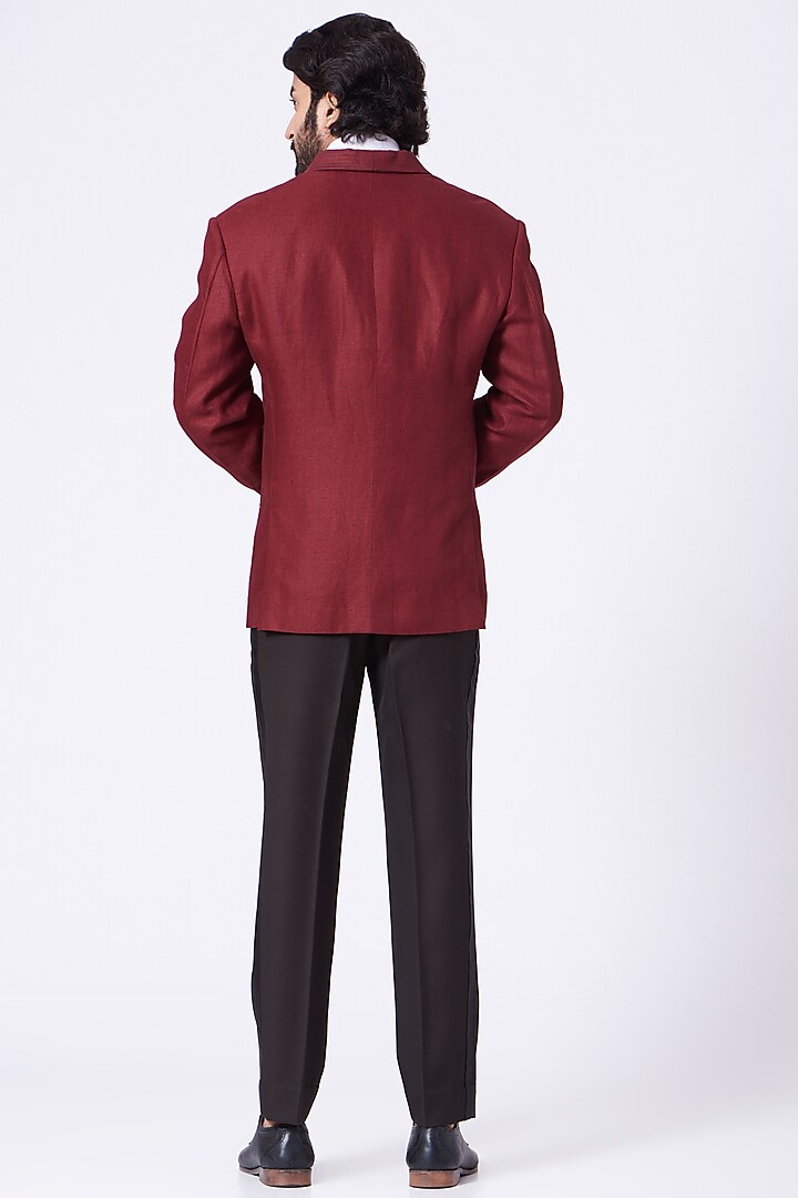 Burgundy Pure Linen Blazer Set by Ekam by Manish Gupta at Pernia's Pop Up Shop