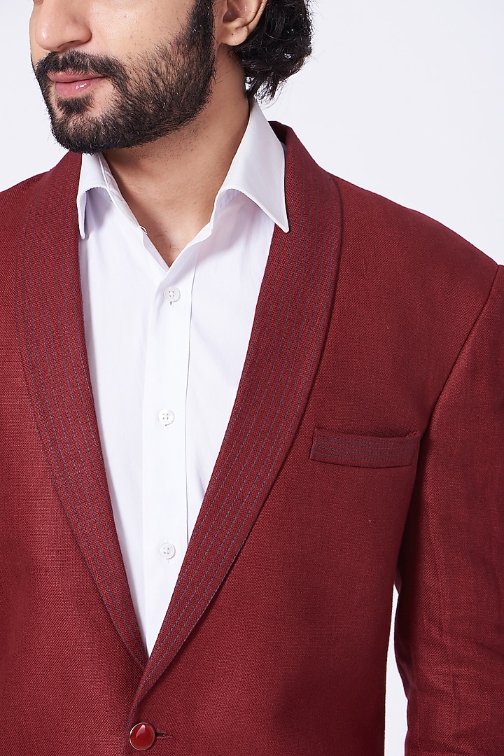 Burgundy Pure Linen Blazer Set by Ekam by Manish Gupta at Pernia's Pop Up Shop
