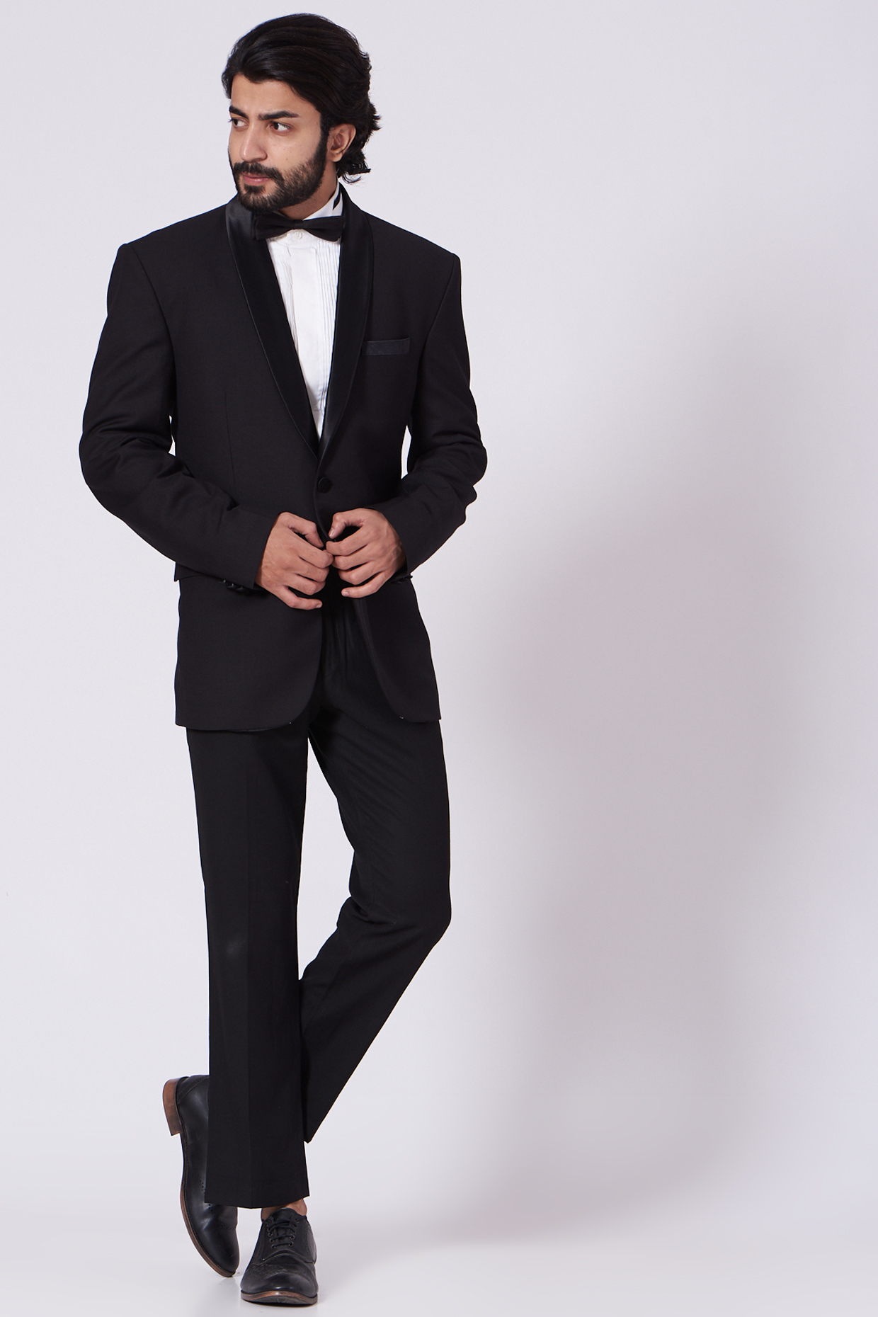 Black Fine Italian Suiting Tuxedo Set by Ekam by Manish Gupta at Pernia's Pop Up Shop
