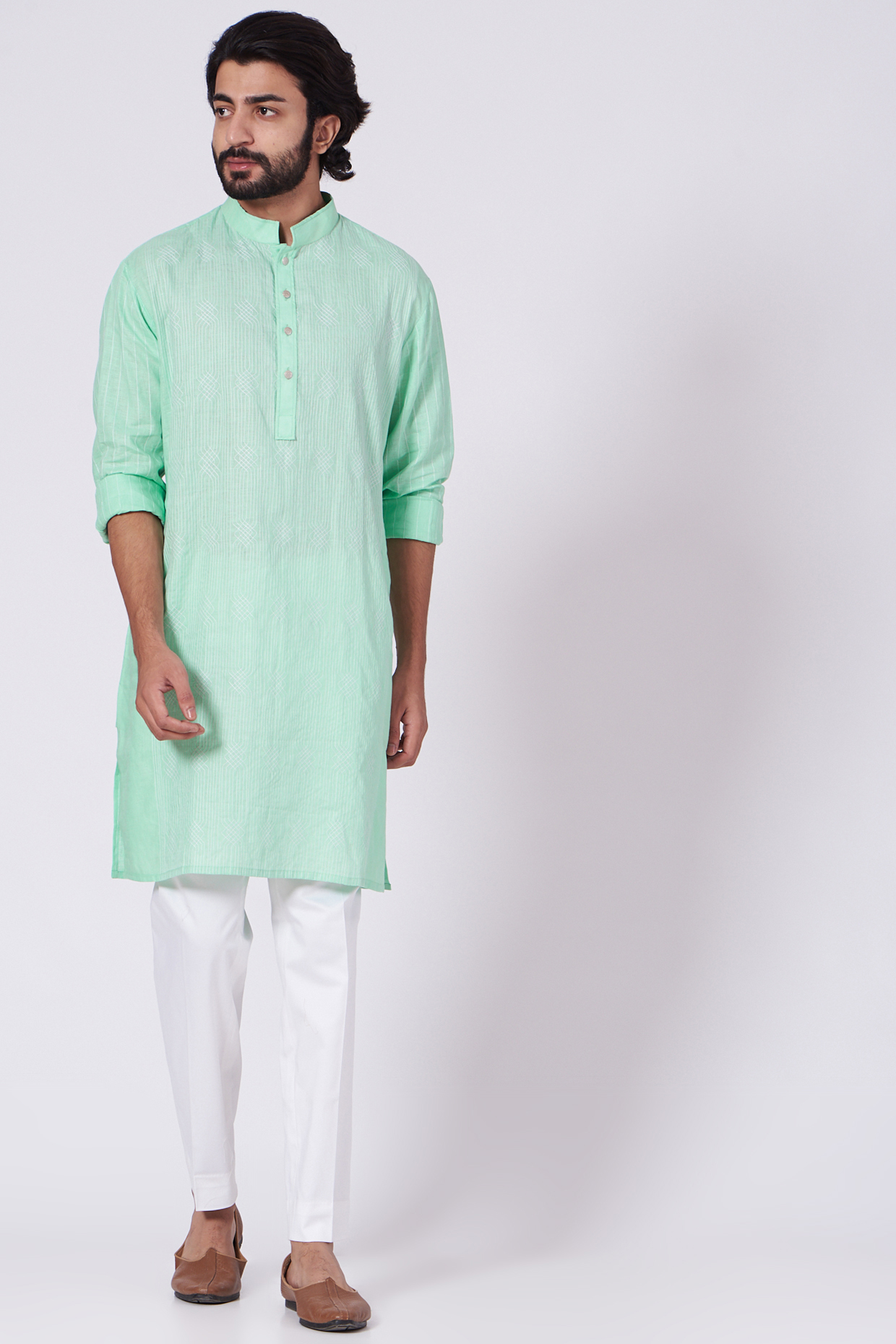 Sage Green Pure Linen Kurta Set by Ekam by Manish Gupta at Pernia's Pop Up Shop