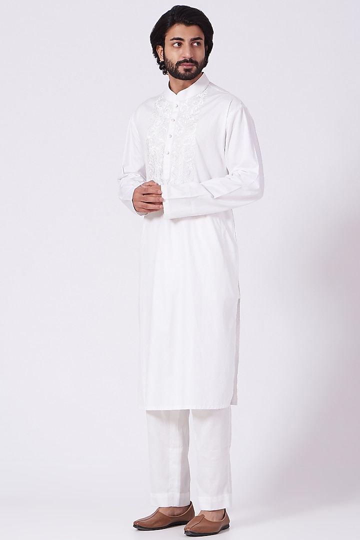 White Italian Cotton Kurta Set by Ekam by Manish Gupta