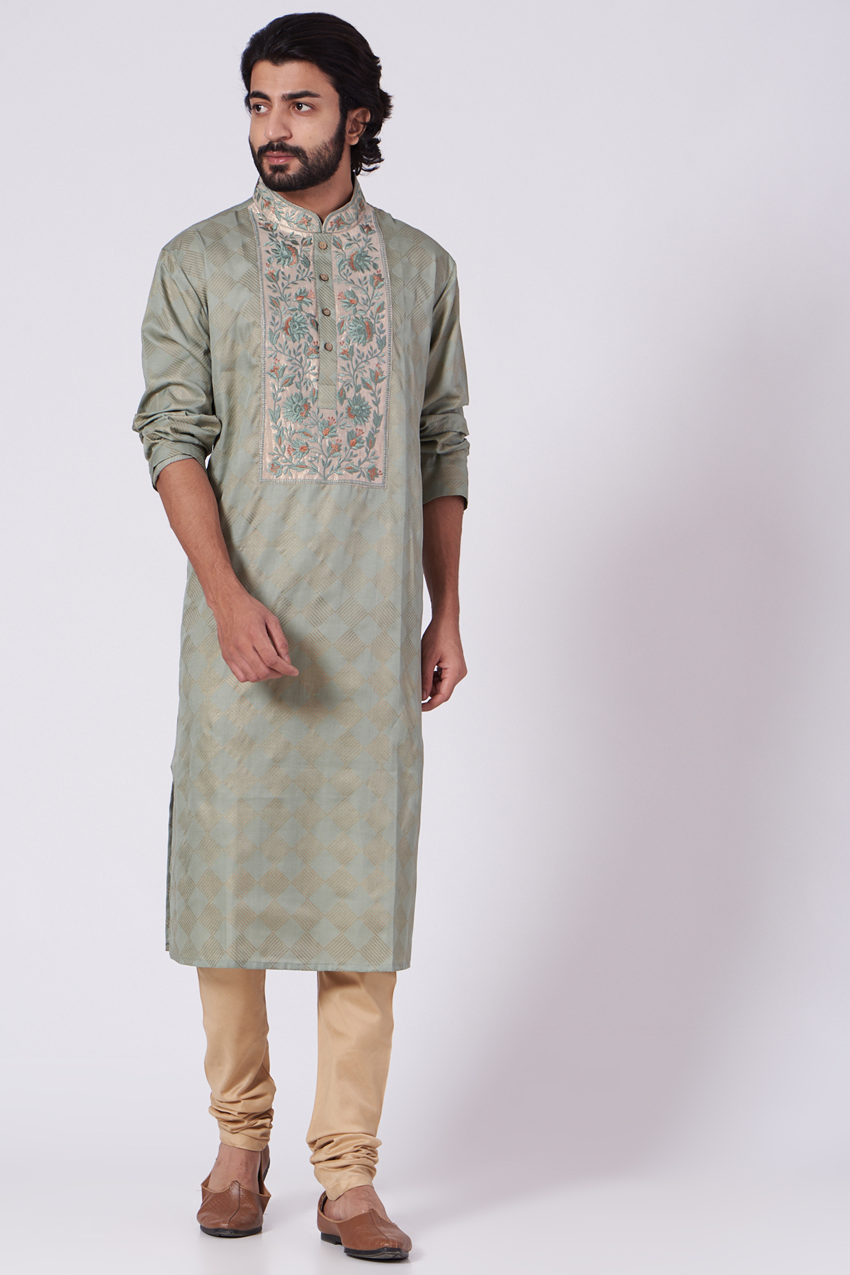 Teal Printed Kurta Set by Ekam by Manish Gupta