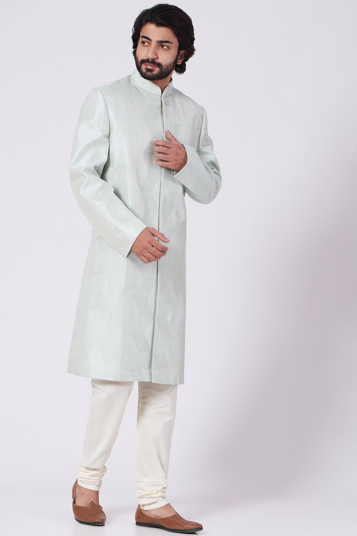 Spinach White Embellished Wedding Sherwani Set by Ekam by Manish Gupta at Pernia's Pop Up Shop