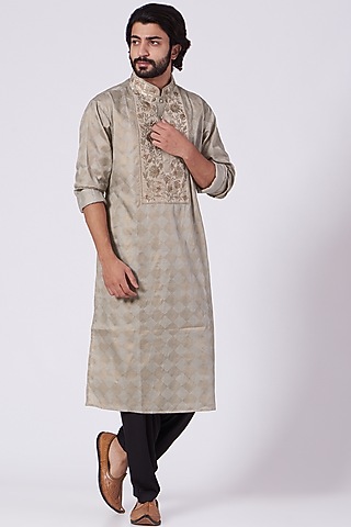 Sand Beige Printed Kurta Set by Ekam by Manish Gupta