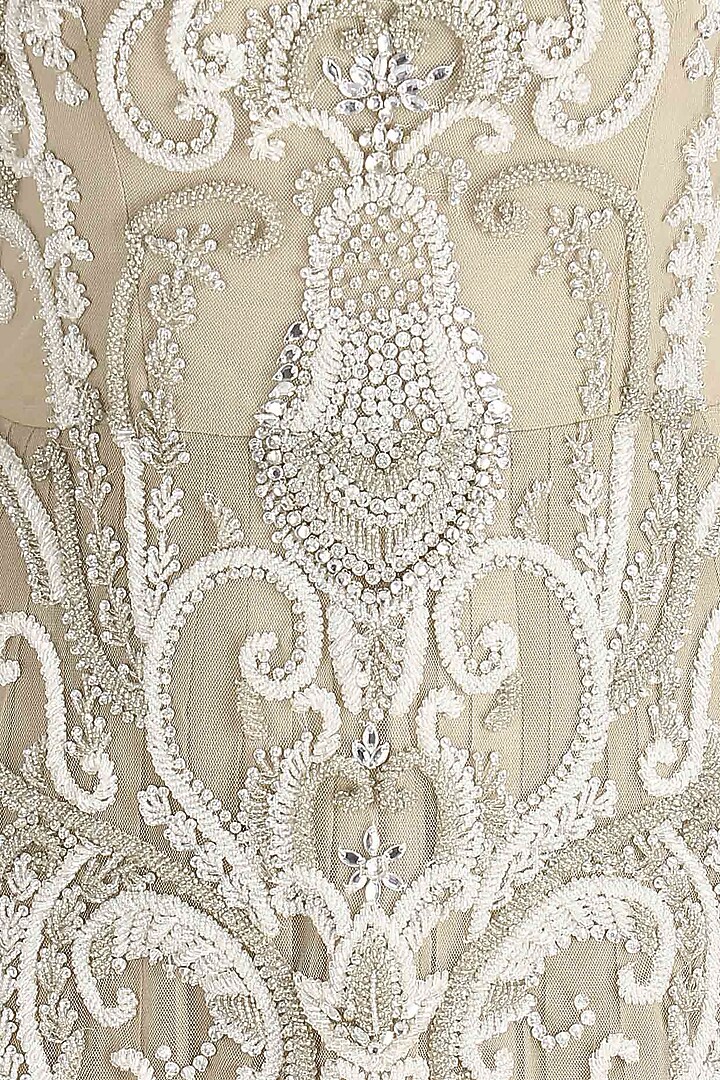 Beige beads and sequins applique work sheer etheral gown available only at Pernia's Pop Up Shop.