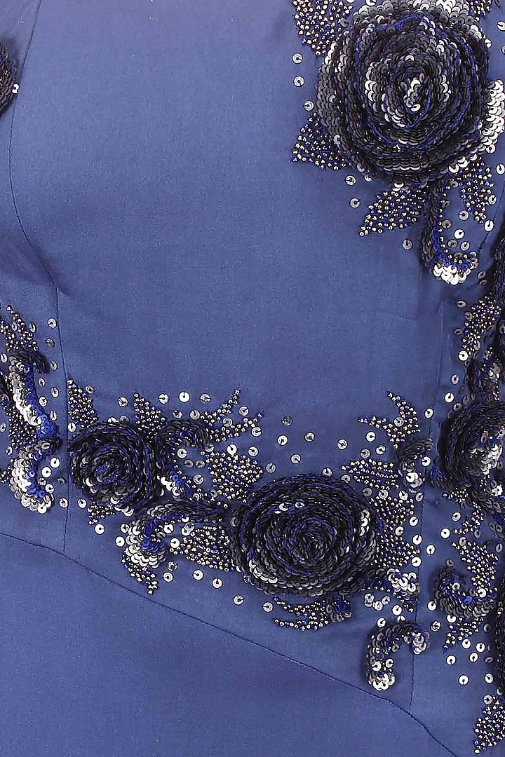 Blue embroidered rose motifs midnight era gown available only at Pernia's Pop Up Shop.
