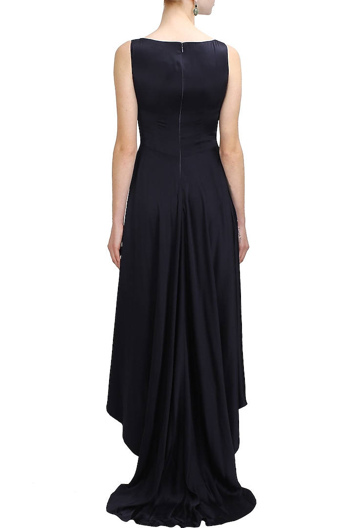 Navy blue sequins and beads embellished dark beauty cocktail gown available only at Pernia's Pop Up Shop.