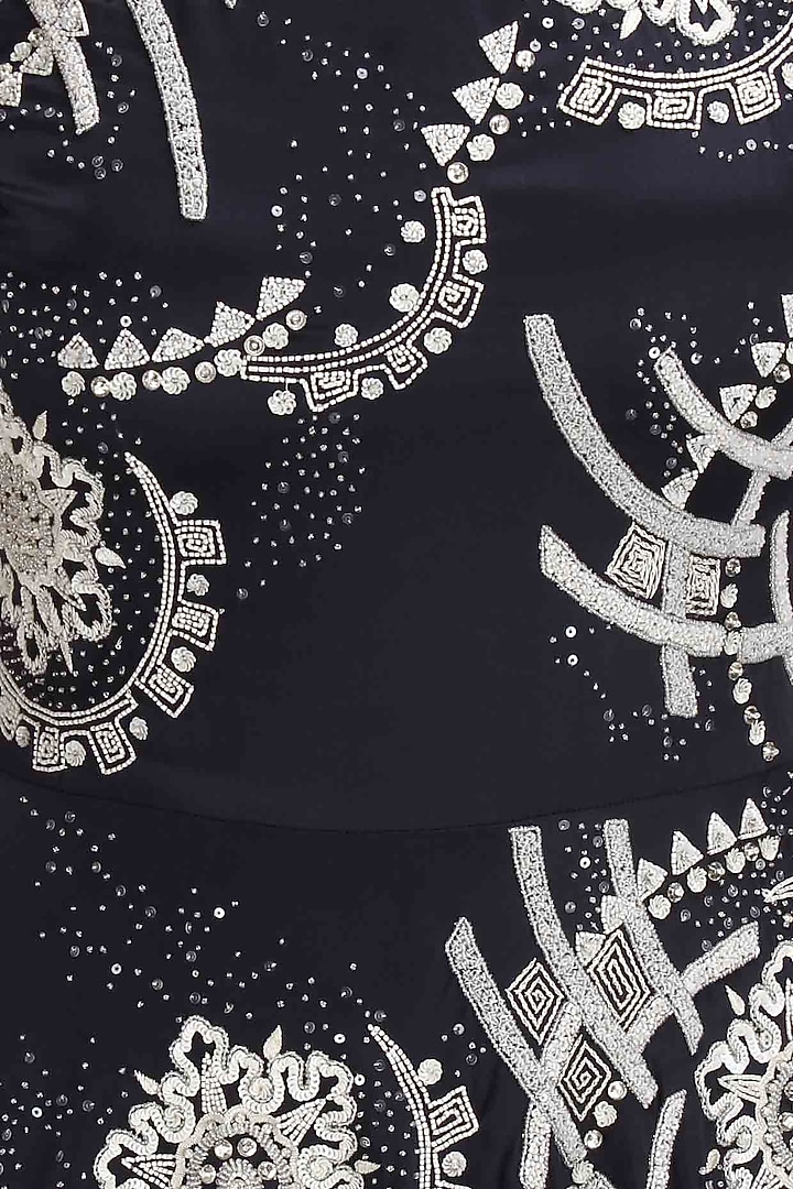 Navy blue sequins and beads embellished dark beauty cocktail gown available only at Pernia's Pop Up Shop.