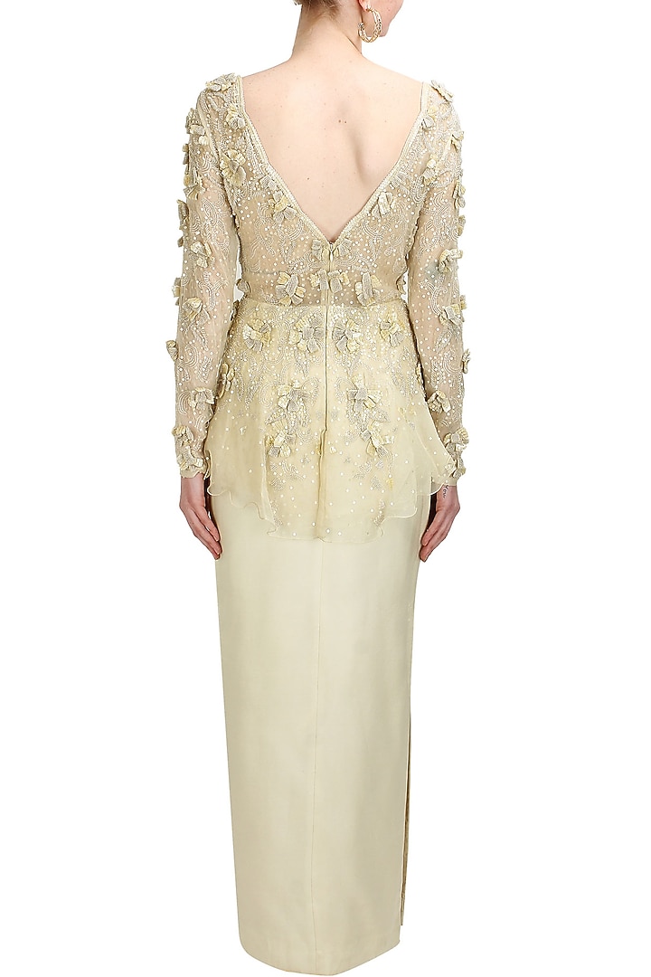 Ivory floral sequins and beads embroidered peplum gown available only at Pernia's Pop Up Shop.